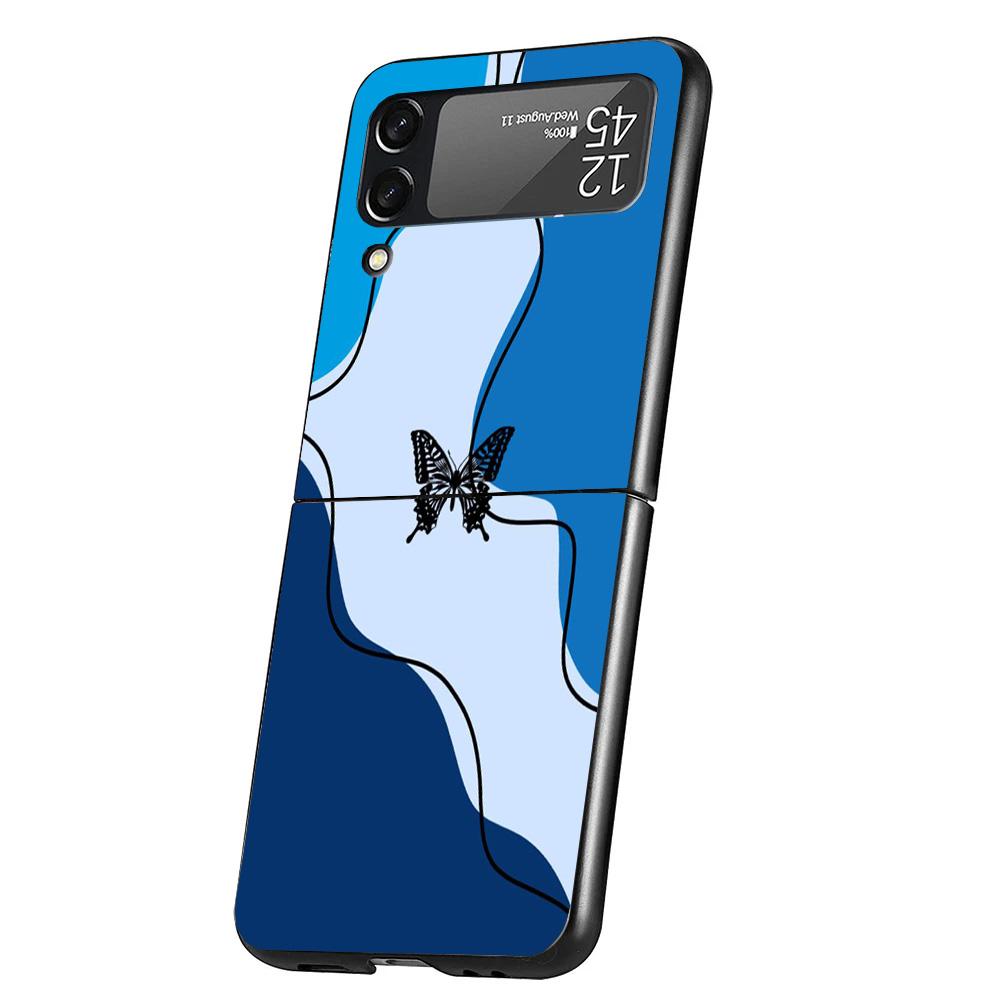 Blue Butterfly Beautiful Wing Cover Phone Case For Samsung Galaxy Z Flip 7 6 5 4 3 5G Flip7 Flip6 Flip5 Flip4 Flip3 Black Fundas