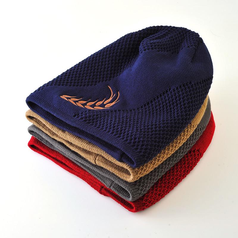Wheat Embroidery Knitted Woolen Beanie - Warm, Cold-Proof Hat for Men & Women, Perfect for Outdoor Cycling in Autumn & Winter.