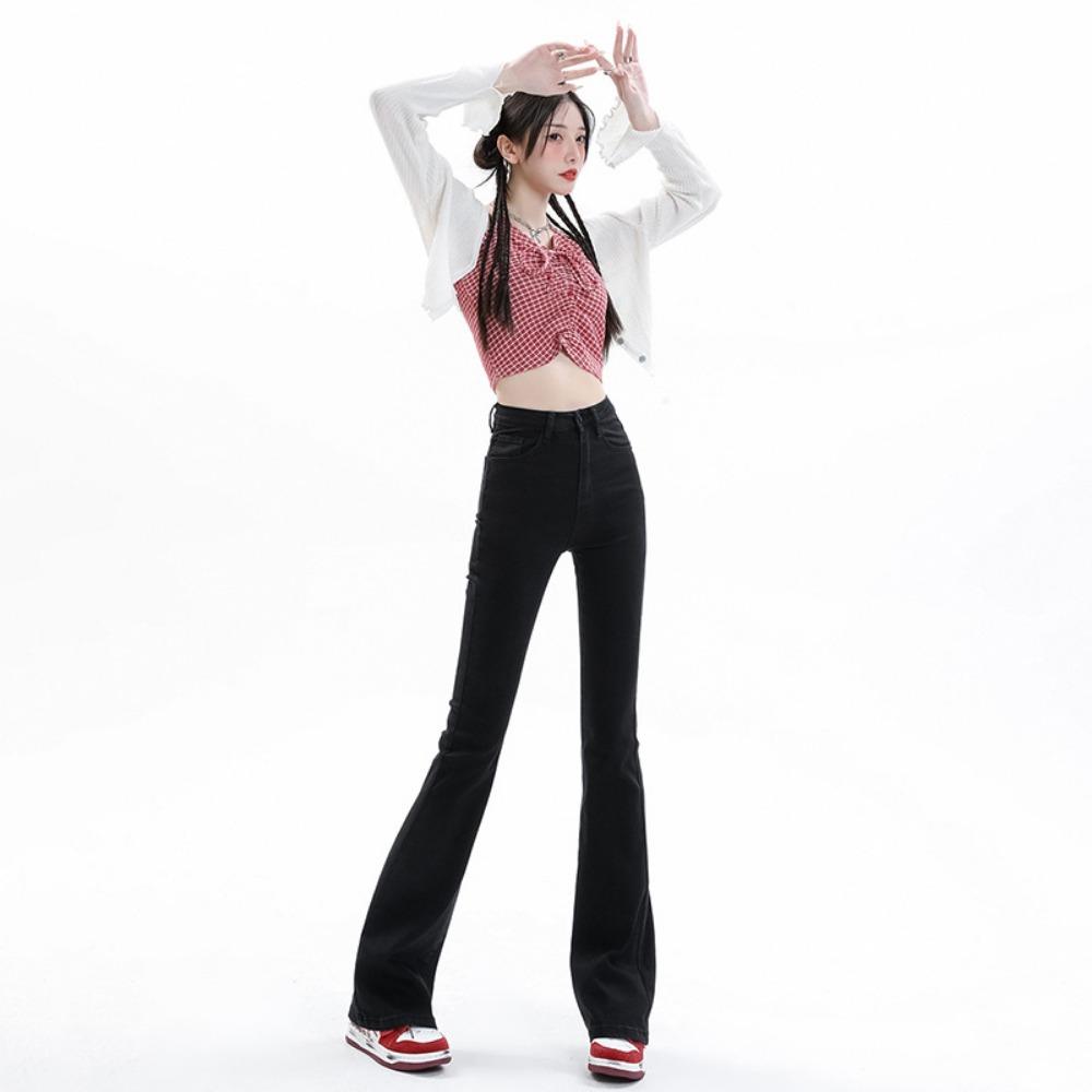 Hip-covering jeans women's autumn and winter 2023 new high-waisted thin elastic slim-fitting flared pants ins