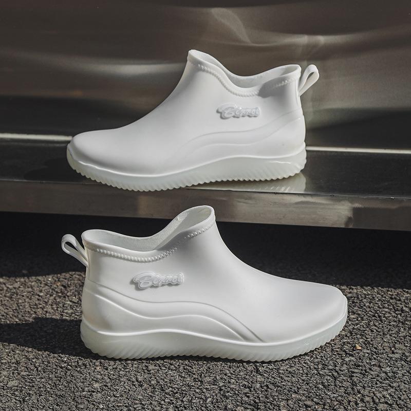 

White couple rain shoes men s and women s short waterproof rain boots non-slip kitchen food rubber shoes velvet fashion water boots women 44