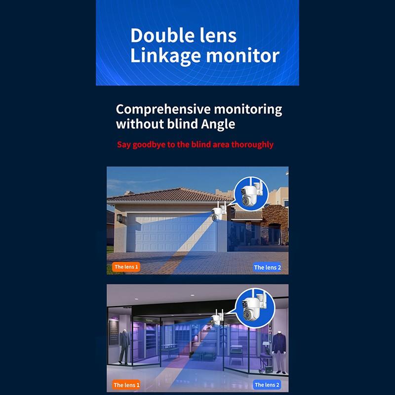 Outdoor Dual Lens 4K Überwachung Home Security CCTV Kamera Drahtlose WIFI IP Kamera Unterstützung Zwei-Wege Audio Eingebautes mikrofon
