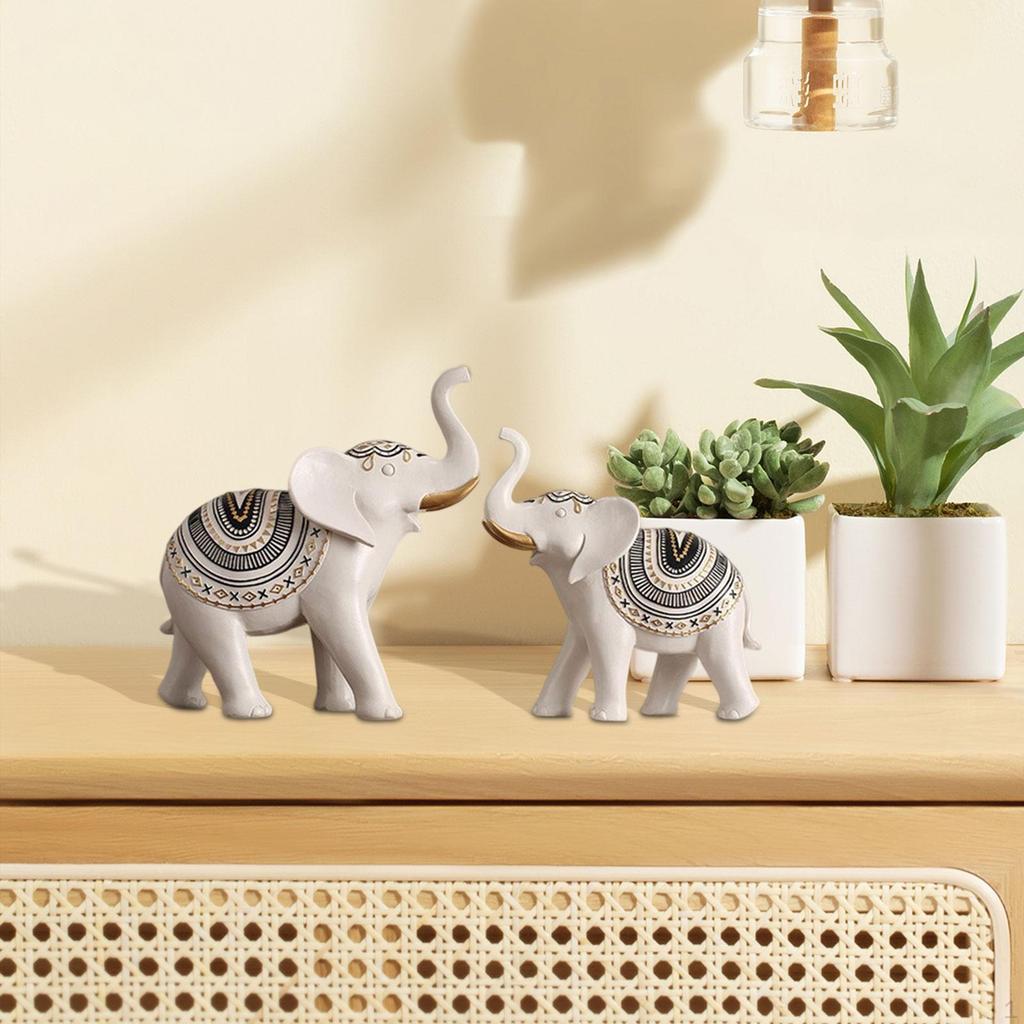 Decorative Sculpture Figurines Crafts Housewarming Gifts Ornament Couple Elephants Statue for
