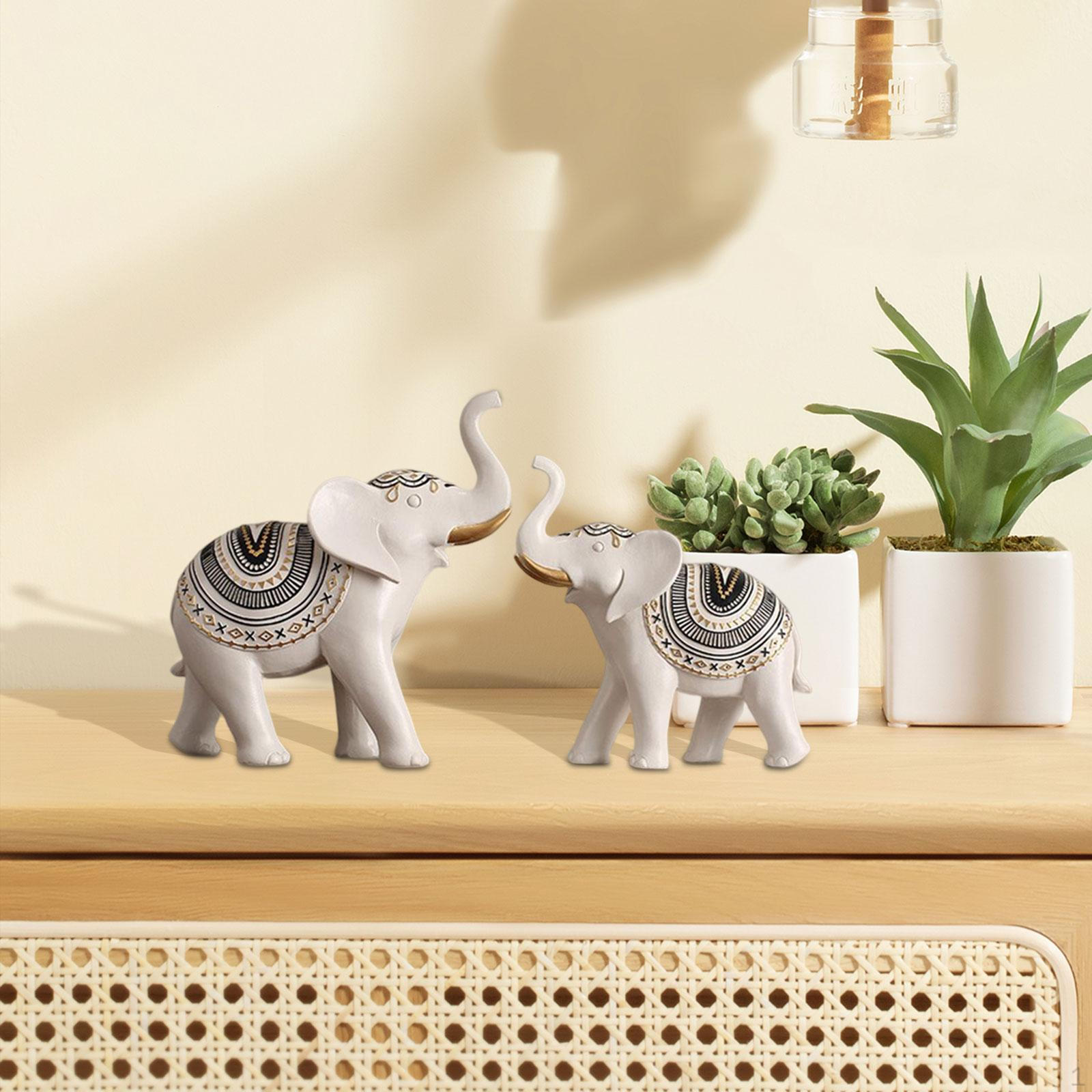 Decorative Sculpture Figurines Crafts Housewarming Gifts Ornament Couple Elephants Statue for белый