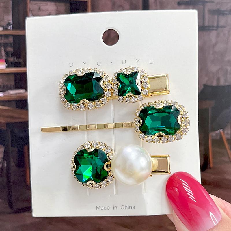 Fashion Shiny Luxury Full Crystal Pearl Women Barrettes Waterdrop Hair Clip Hairgrips Geometric Hair Accessories Korean Headwear