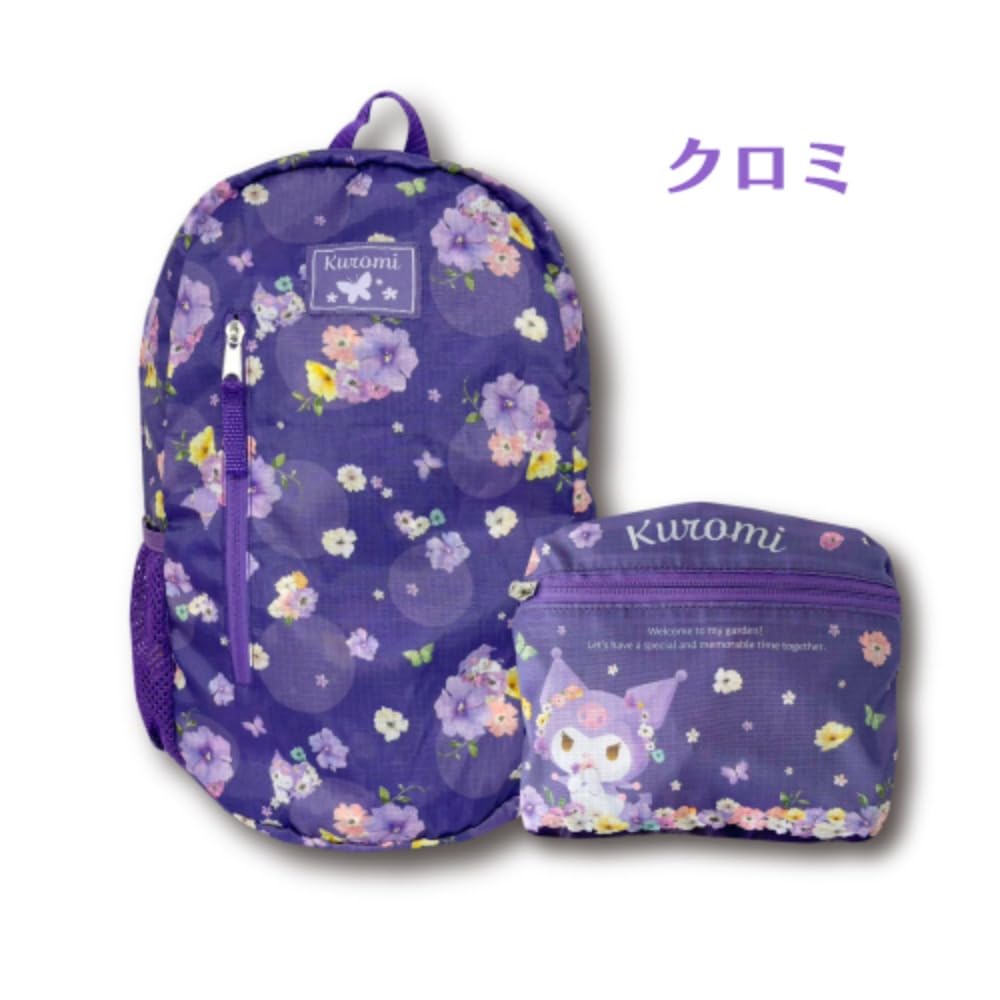 Hatayama Shoji Folding Backpack, Watercolor Flower, Kuromi, H38 X W28 X D13cm, 33202302
