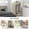 Wardrobe Closet Shelf 2 Compartments Wardrobe 4 Swivel Casters dim. 60L x 40W x 128H cm Natural Wood