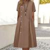 Casual Midi Dress for Women Beautiful Beach Dress Pleated O Neck Lady Clothes