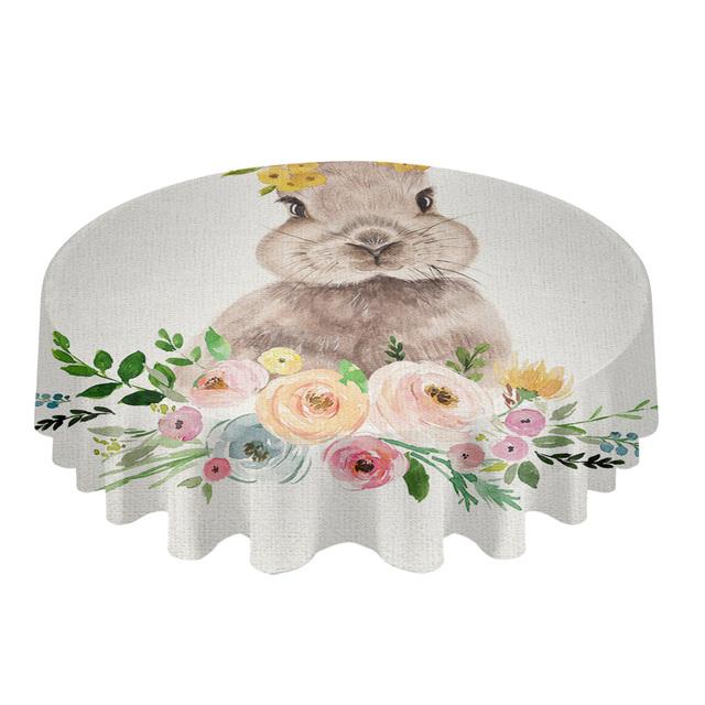 Easter Watercolor Rabbit Flower Round Table Cloth Festival Dining Waterproof Tablecloth Table Cover For Wedding Party Decor