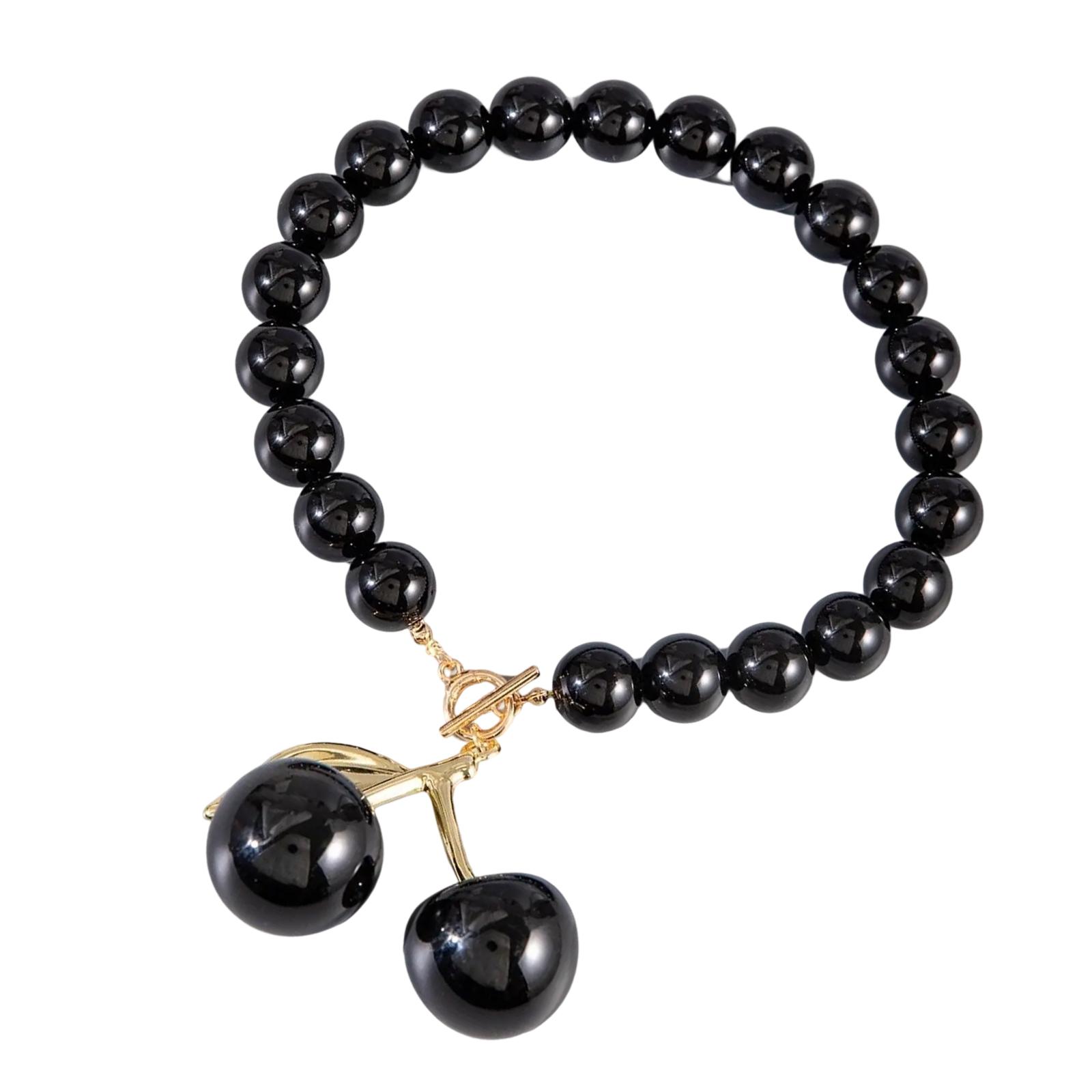

Exaggerated Cherry Pendant Necklace Eye Catching Beaded Collarbone Chain Accessory for Parties and Music Festivals чорний