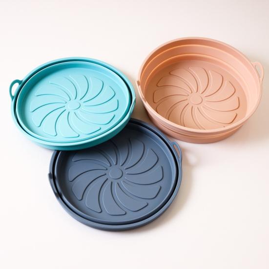 Foldable Round Silicone Fryer Liner Dual Handles Non Stick Food Grade Heat Resistant Reusable Oven Baking Tray Basket Bowl