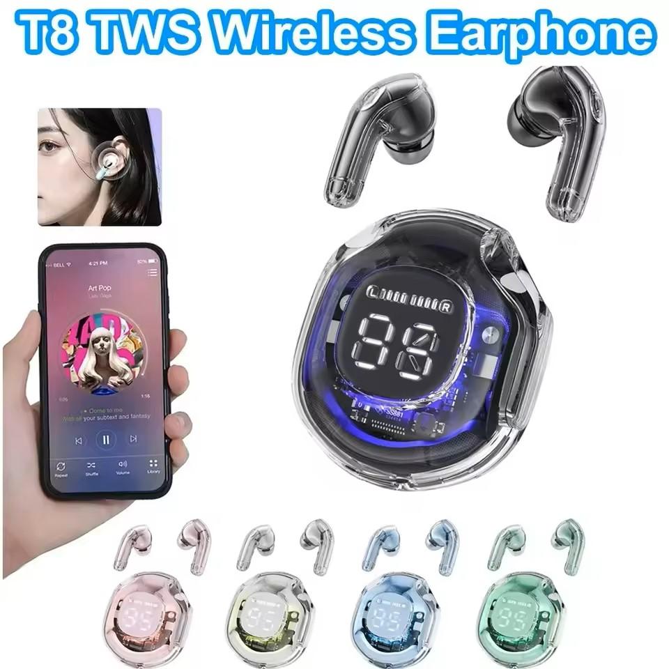 T8 PRO Tws Bluetooth Earbuds Transparent with LED Digital Display Wireless In-Ear Earphone For Xiaomi Huawei iPhone Headphone