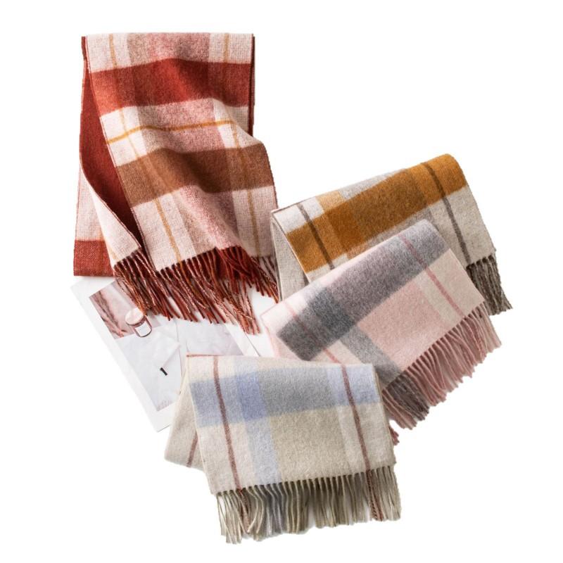 100% Wool Winter Scarf Men Women Thick Warm Plaid Knit Shawl With Fringe 180x30cm
