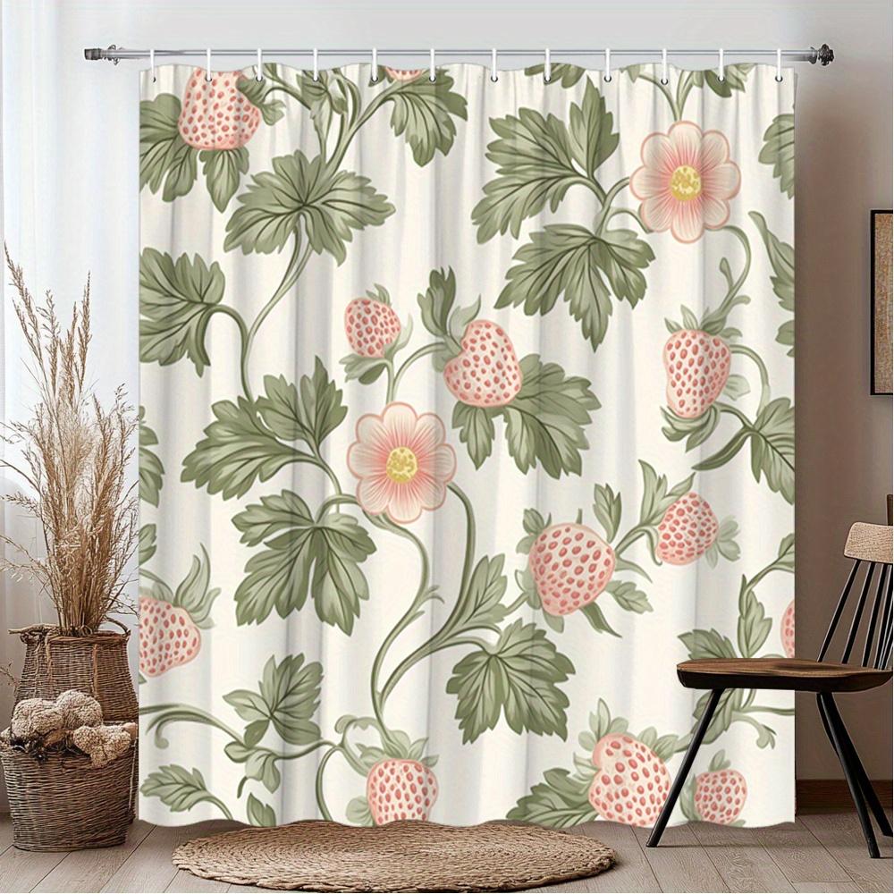 Strawberry Flower Garden Shower Curtain Machine Washable All Season Waterproof Privacy Protection Cute Design Country Style