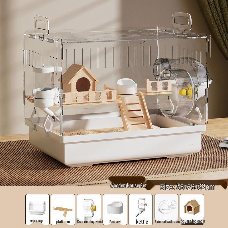 Jaula de Acrílico de Lujo para Hámster: Villa Grande, Transparente, Anti-Mordeduras para Hámsteres Dorados