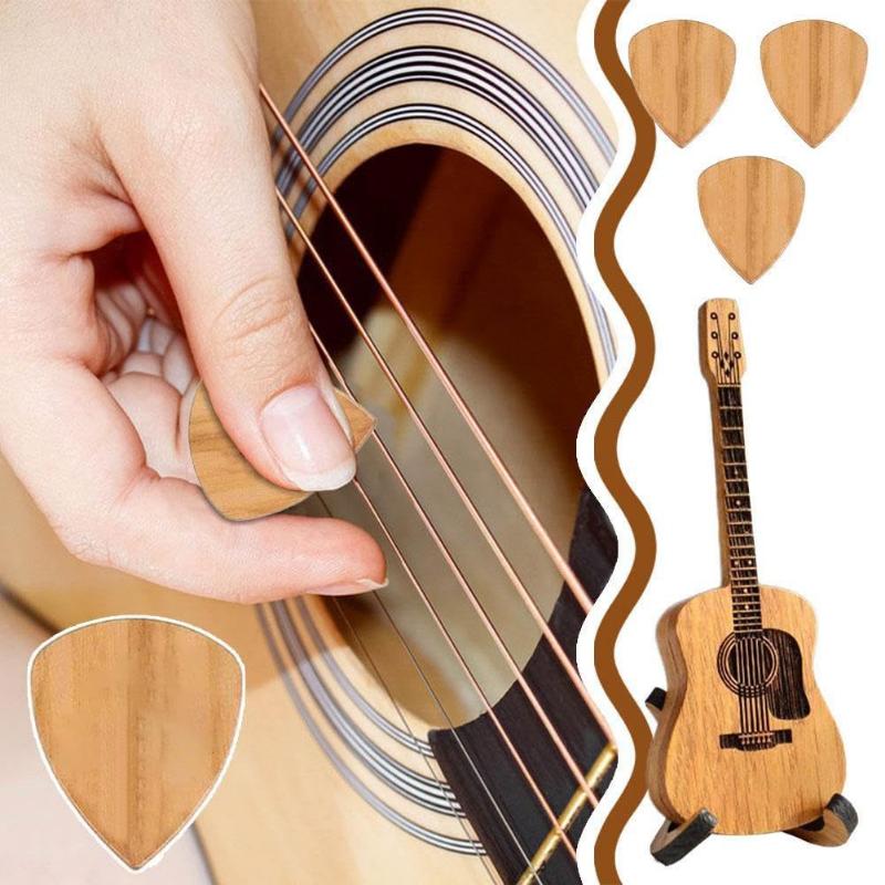 2025 Neue Holzgitarrenform Gitarrenplektrumständer mit Ständer Retro Gitarrenplektrumbox Holzhandwerk