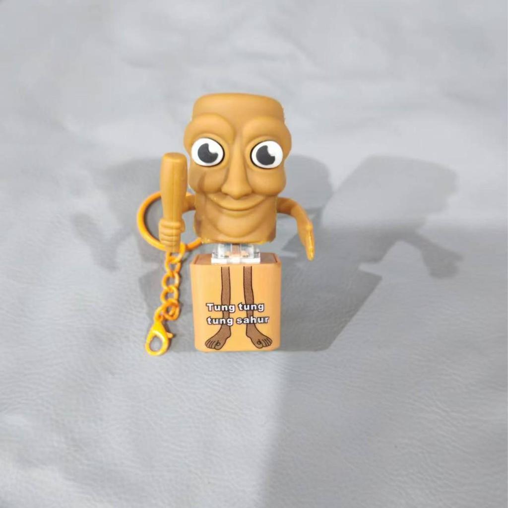 Articulated Shan Hai Jing Wooden Keychain: TungTungTung Sahur Figurine with Language Button