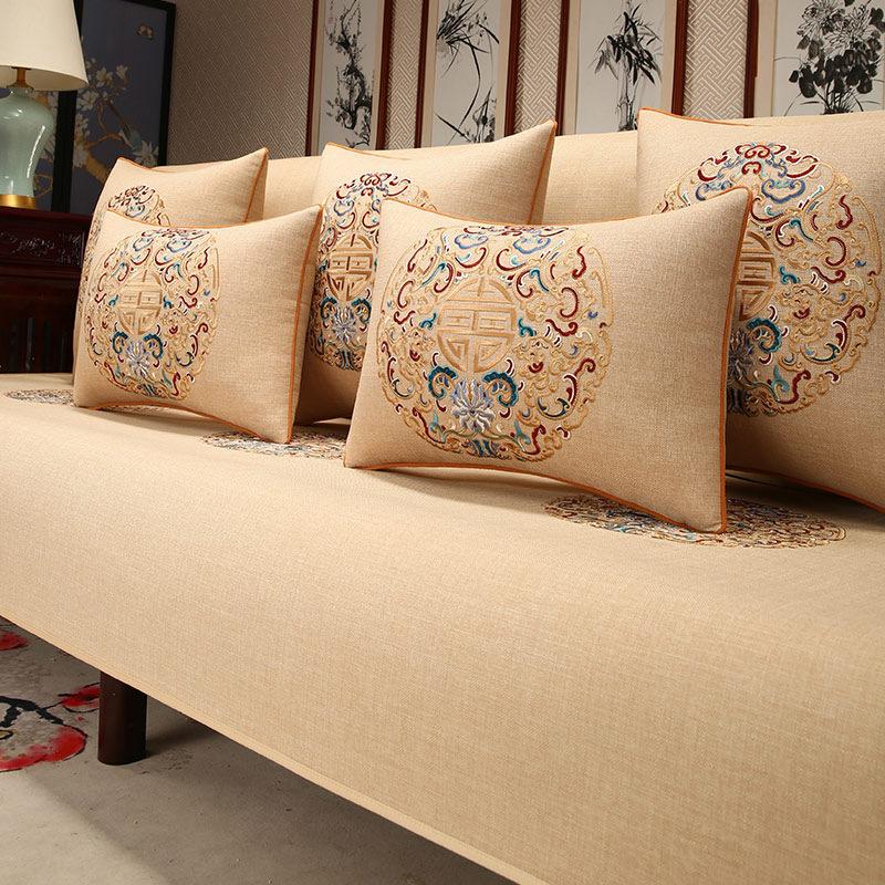 Chinese Mahogany Sofa Seat Cushion Cover Non-Slip Cover Towel High-Grade Solid Wood Sofa Cushion Embroidered Arhat Bed Cover