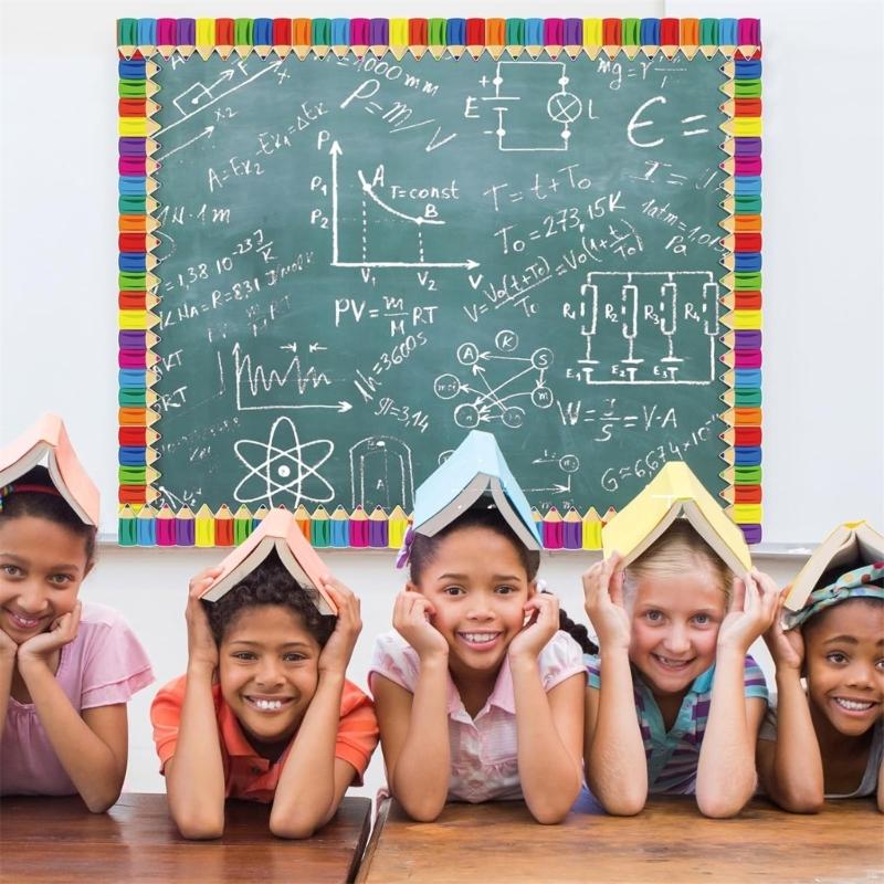 Pencil Pattern Border Trim Wall Sticker 25.9ft Long Bulletin Board Border Sticker for Chalkboard Notice Board Decoration