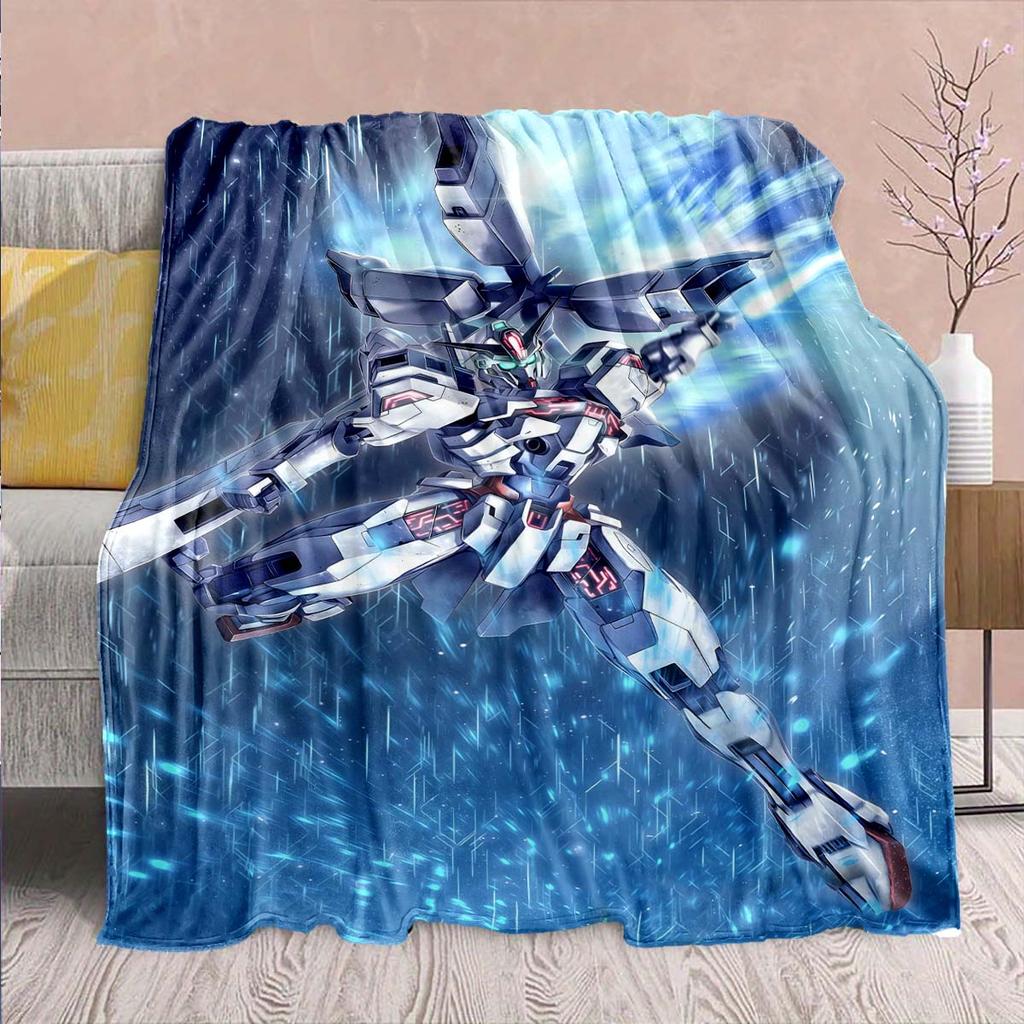 Gundam Anime Flannel Blanket - Soft Warm Perfect for Sofa, Bedding Camping Travel Office Home Decor -QJY
