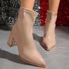 Fashion High-heeled Boots for Women Solid Color Pointed Head Side Zipper Fashion Women Shoes Leather Chunky Heel Autumn Bottines Femmes