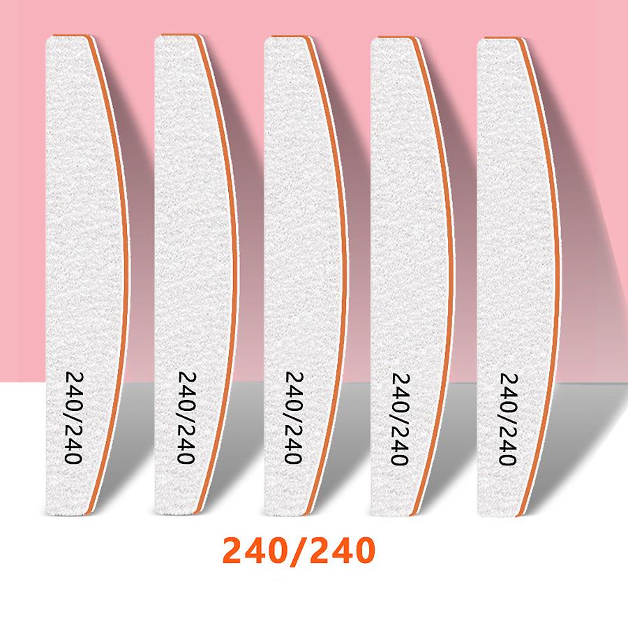 5 Stuks Nagelfiles 80/100/150/180/240 Korrel Dubbelzijdig Halve Maan Schuurpapier Nagelfile Nagelriemverwijderaar Buffer Manicure Gereedschap 240/240