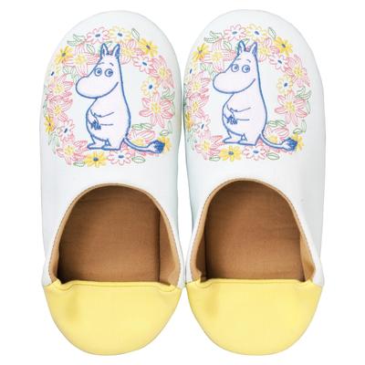 Marushin Moomin Slippers, Approximately 22-24cm, Featuring Moomin and a Wreath, Perfect As a Mother's Day or Birthday Gift. Product Number: 1525003200