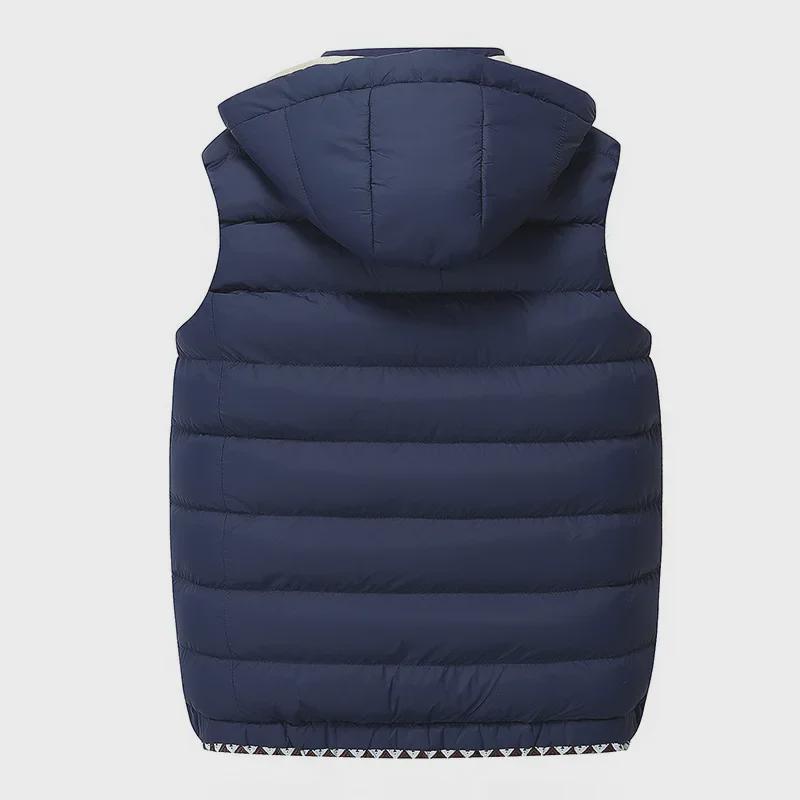 Pánská jednobarevná prošívaná vesta s kapucí z bavlny a prachového peří, módní kardiganová vesta