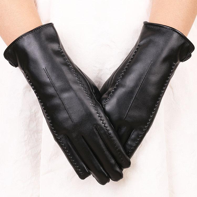 Women's warm leather gloves new winter gloves bow fleece thickened cold-proof cycling touch screen gloves