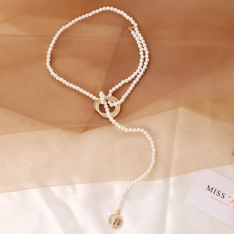 Vintage Pearl Pendant Necklace for Women Elegant Beaded Long Tassel Sweater Collar Chain Accessories Temperament Fashion Jewelry