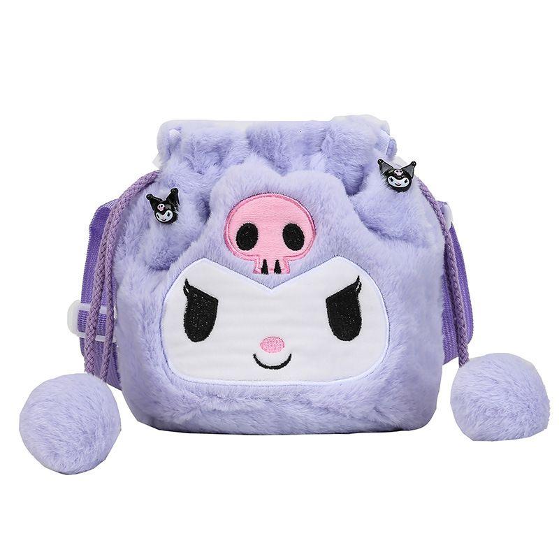 Kuromi Melody Cinnamoroll Cute Plush Drawstring Tote Bag For Girls