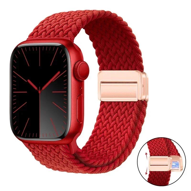 Magnetic Braided Loop Strap For Apple Watch Band 45mm 41mm 44mm 42mm 46mm Ultra 3 49mm Nylon Bracelet iWatch 11 10 9 8 7 6 5 SE