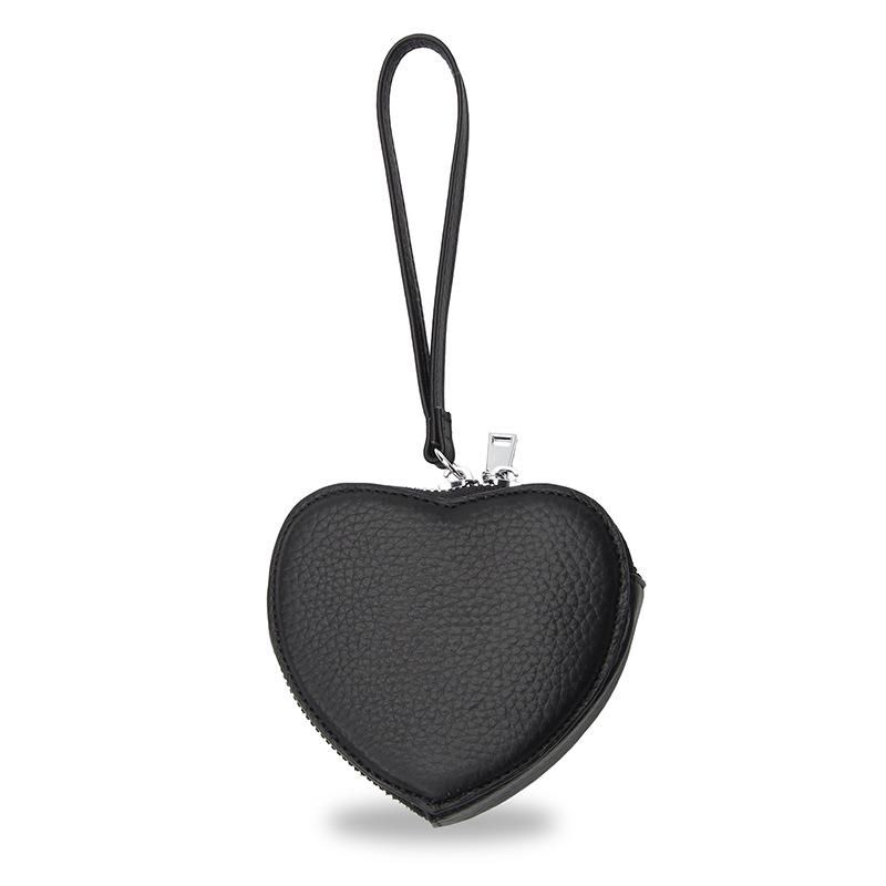 Genuine Leather Heart-Shaped Coin Purse for Women - Cute Korean Style Handheld Wallet for Coins, Lipstick, & Earphones.