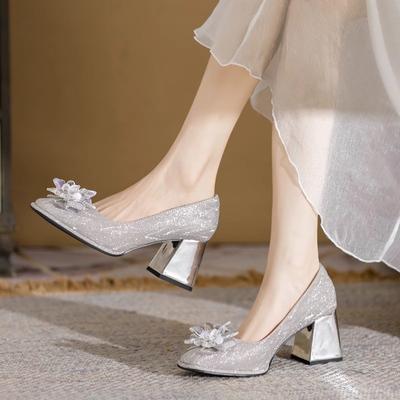 Slingpumps Bling Mode Hoher Absatz Einfarbig Schuhe Damen 2024 Hohe Qualität PU Herbst Quadratischer Absatz Hoher Absatz Flache Quadratische Zehenpumps