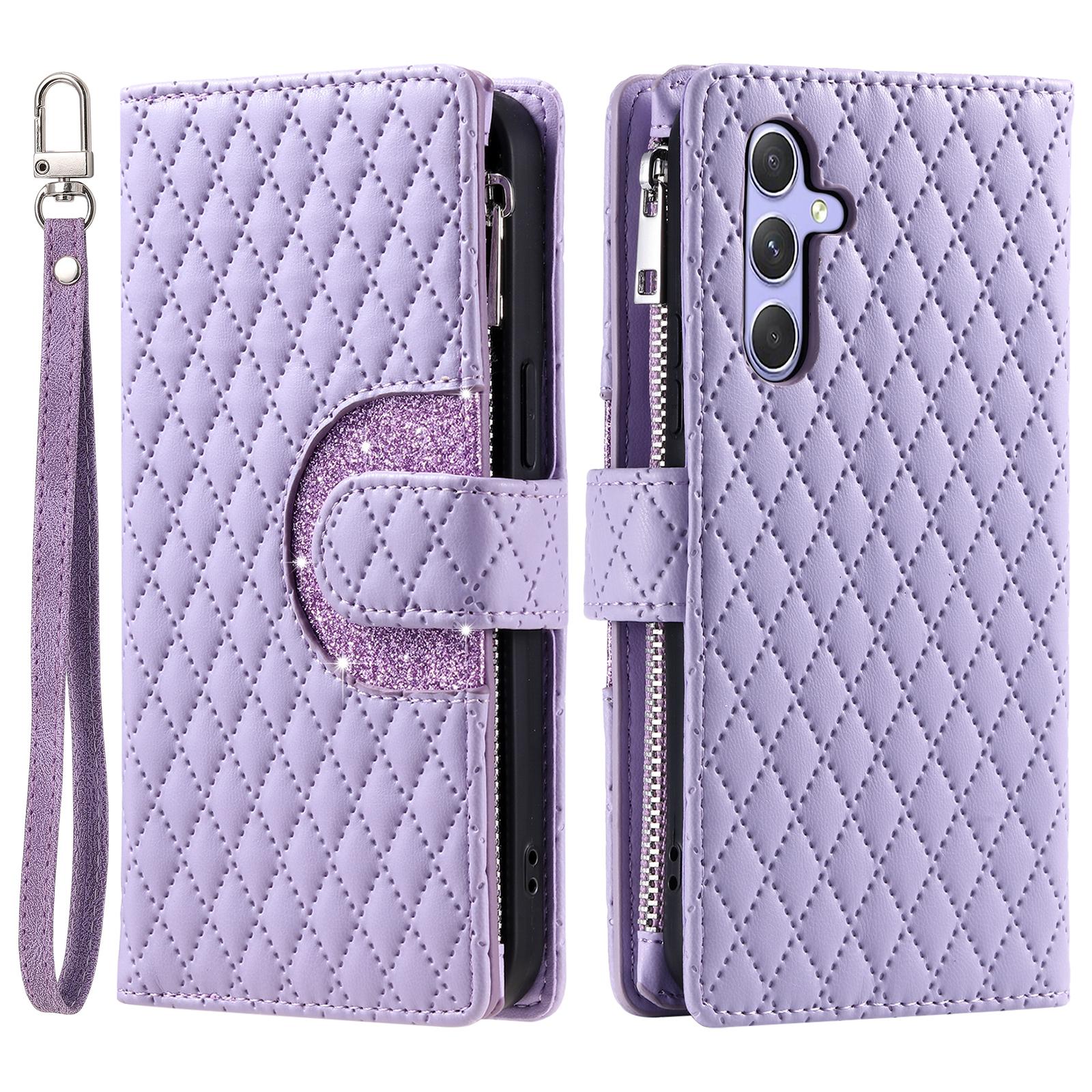 

Style 012 for Samsung Galaxy S25 Case Zipper Pocket Glitter Leather Phone Cover B
