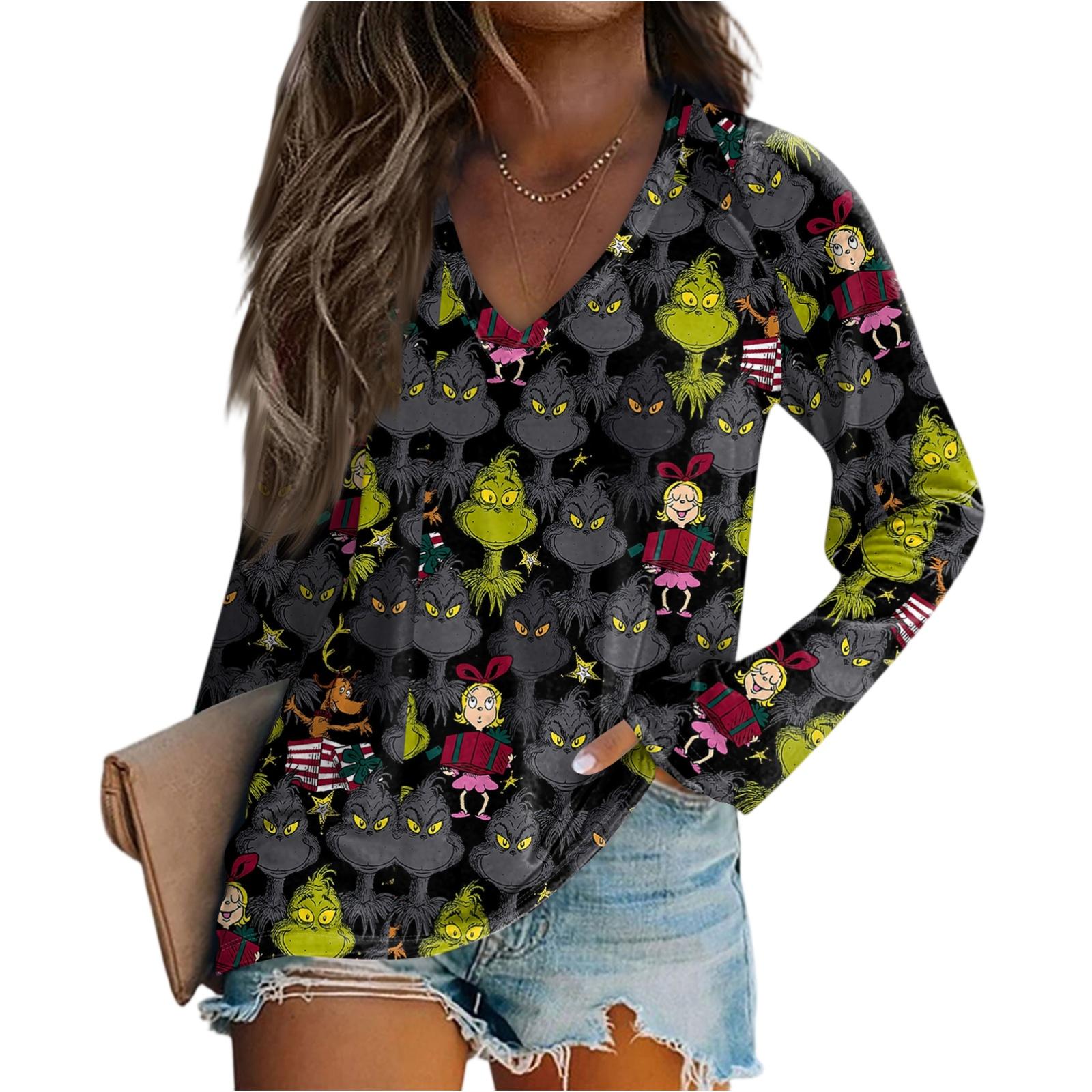 

Women s Fashion Loose Raglan Sleeve T-Shirt With Christmas Print Casual Top S чорний