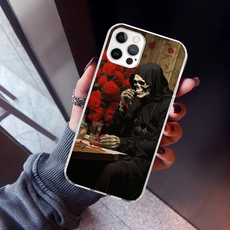 Reaper Skull Skeleton Gun Phone Case For iPhone 17 Air 11 13 Mini 14 15 Plus 16 12 Pro Max 16E SE 7 8 Pattern Soft TPU Back Cove