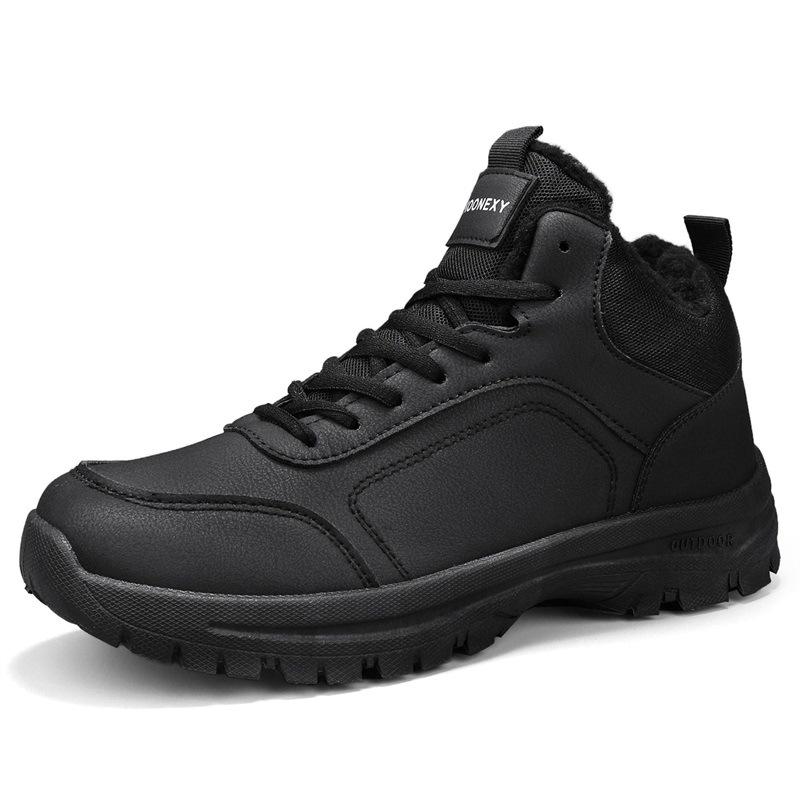 

Зимние мужские высокие с толстой подошвой сноубутсы большого размера повседневные спортивные мужские ботинки на меху и с утолщенной теплой хлопковой подкладкой 46 чёрный