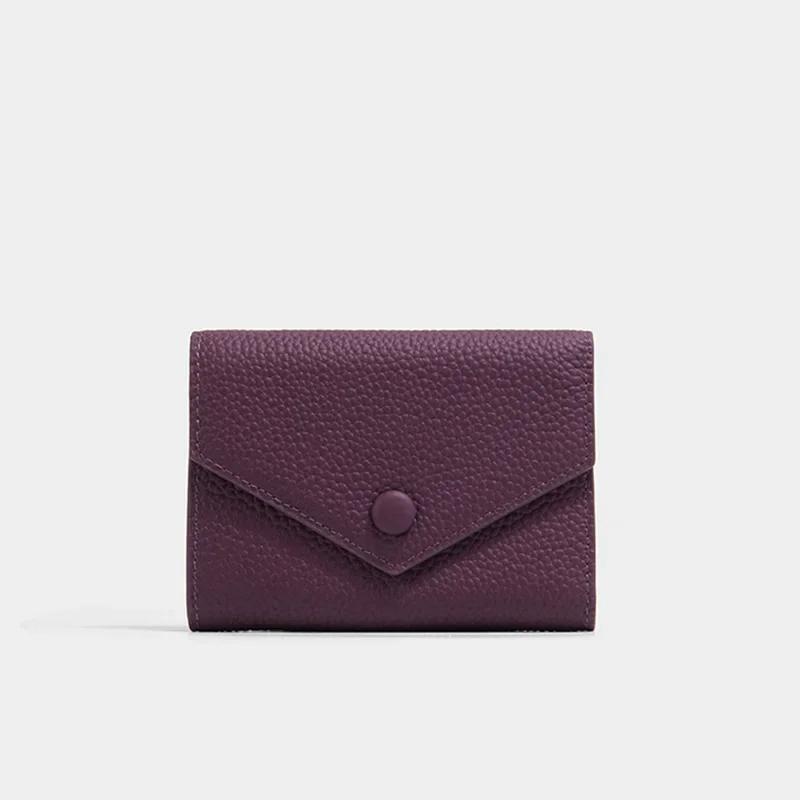 

PU кожаный маленький женский кошелек роскошный конверт держатель для карт брендовый дизайнер многоцелевой застежка-молния монетница короткий кошелек из коровьей кожи фиолетовый