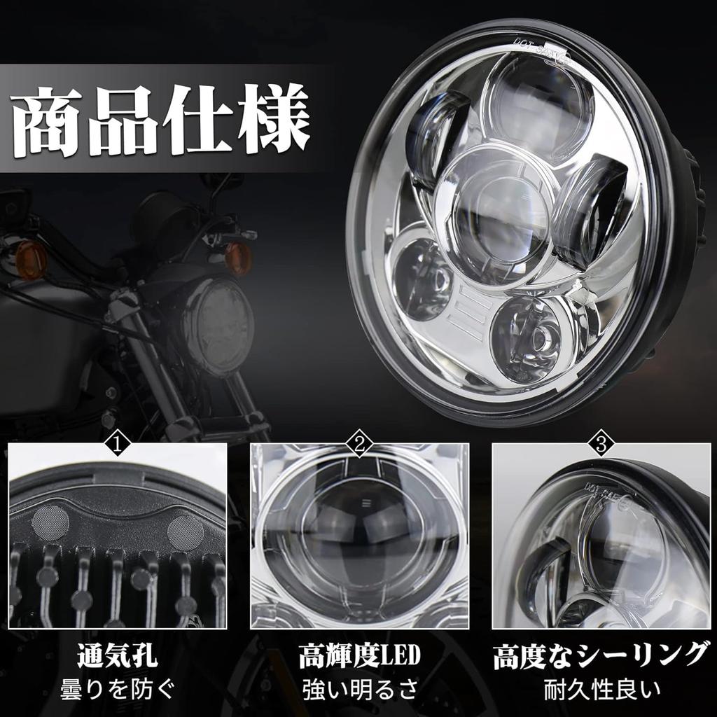 MOVOTOR Sportster Headlight, LED, Compatible with Vehicle Inspection, Hi/Lo Beam, High Brightness LED, IP67