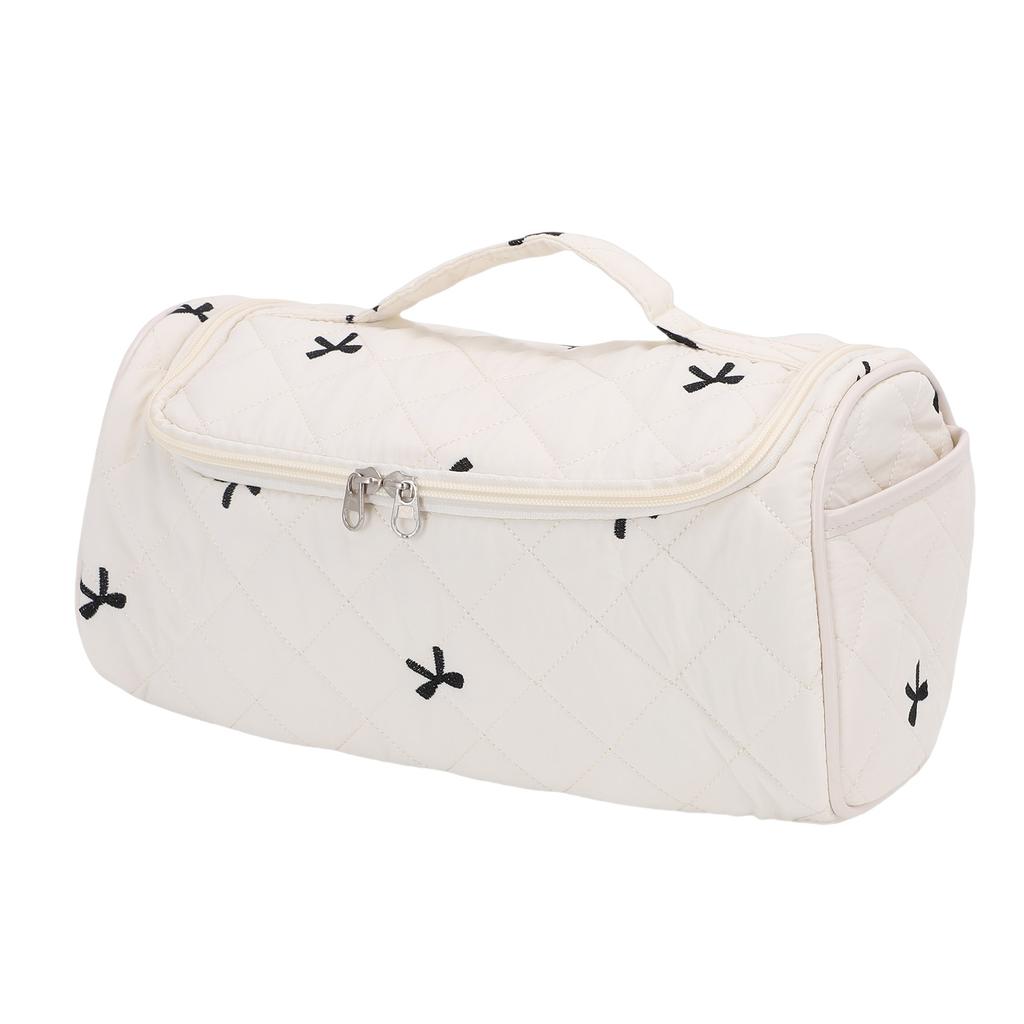Quilted Travel Case with Hook Large Capacity Cotton Portable Storage Bag for Hair Dryer Accessories Milky White with