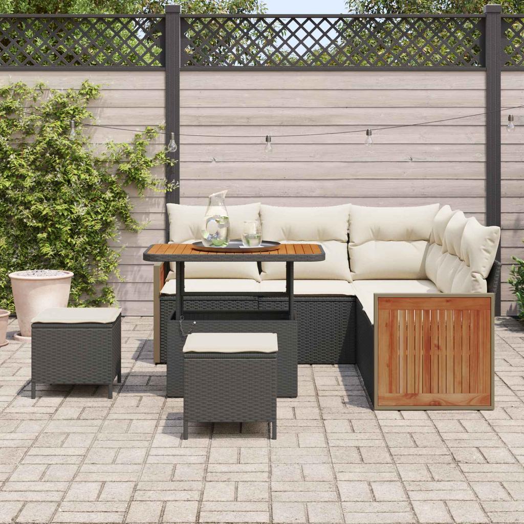 Garden Sofa Set with Cushions 8 pcs Black and Cream