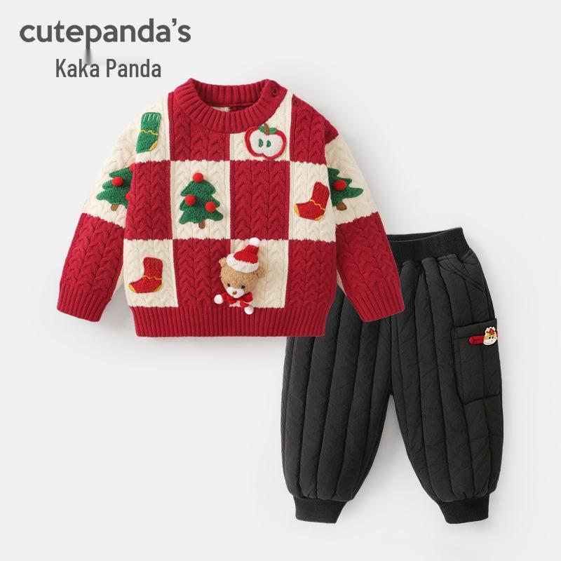 

Kaka Panda Boys Christmas Sweater & Fleece Pants Set - Infant Winter & New Year Outfit 73 cm
