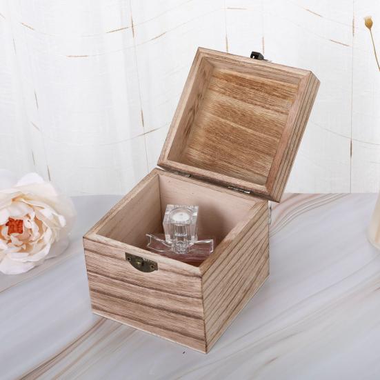 Storage Holder Retro Style Clamshell Design Square Shaped Wooden Vintage Jewelry Storage Box for Small Items