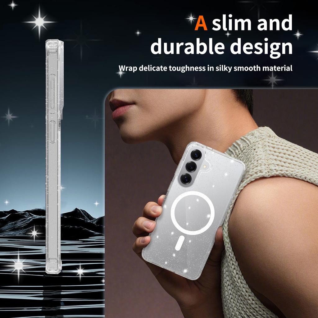 Dla Samsung Galaxy S26+ Magnetyczne Etui Błyszczący Design TPU PC PET Odporne na Upadki Pokrowiec na Telefon