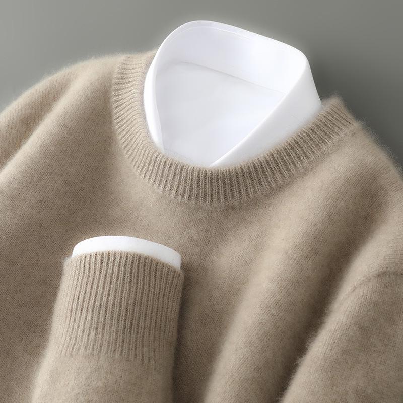 Men s 100% Pure Wool Half-High Collar Thick Knit Pullover Sweater Small