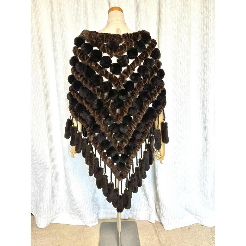 Used Shawl with Pom-poms and a Large Pom-pom