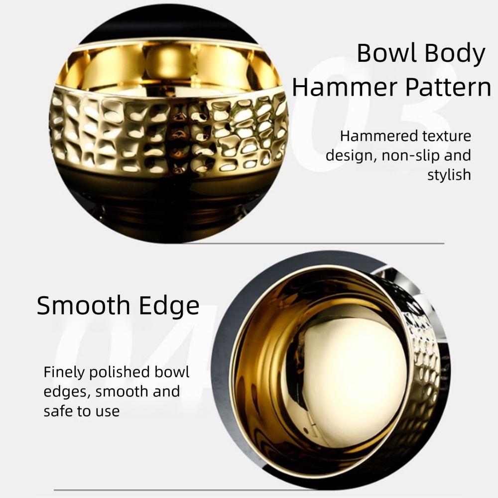 Double Layer Ice Cream Bowl Thickened Anti Scald Salad Soup Bowl Unbreakable Hammer Pattern Stainless Steel Soup Bowl