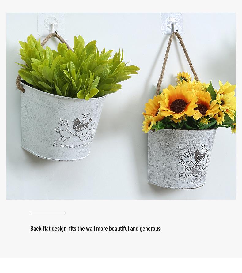 American Country-Style Wrought Iron Wall-Mounted Flower Pot for Creative Dried Flower Decor