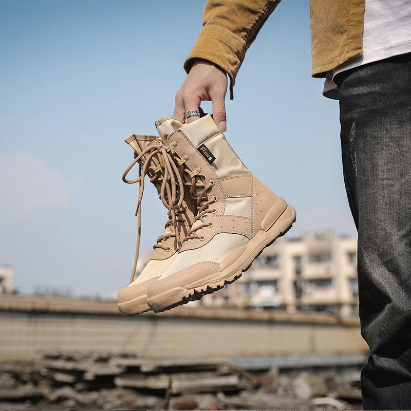 

дышащие боевые ботинки высокие армейские ботинки для пустыни мужские и женские ботинки для сил специального назначения на открытом воздухе сетчатые тактические ботинки песочного цвета 42