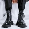Black thick soled men's high top shoes Fashionable and versatile design styles Daily motorcycle Casual youth Outdoor Warm Shoes